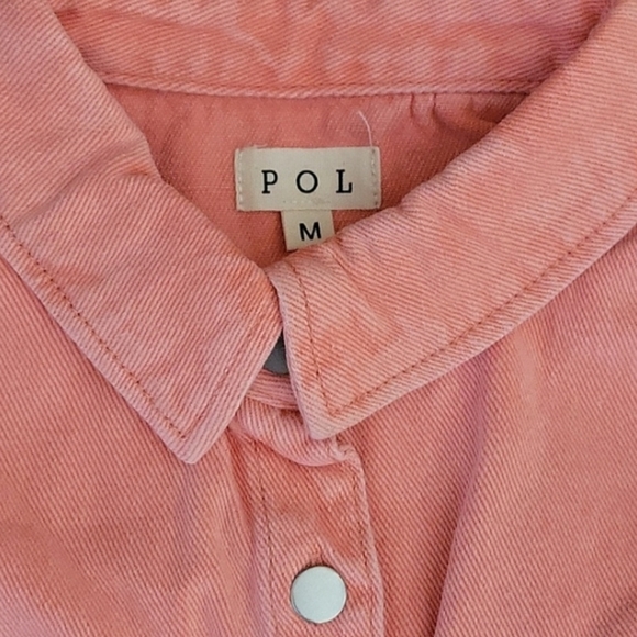 New $78 POL Dani Denim Dreams Sweater Sleeve Mixed Media Shirt Jacket Shacket M - Picture 3 of 4